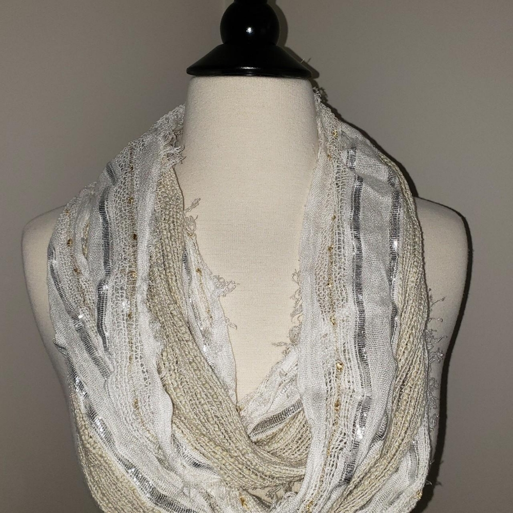 White Cream Silver Infinity Scarf